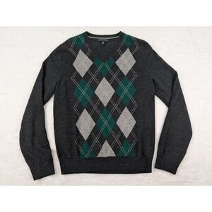 Banana Republic 100% Merino Wool Sweater Men's S Gray/Green Pullover‎ *Hole